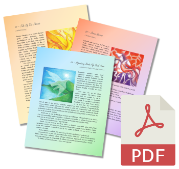 Three sample pages from e-book and PDF icon